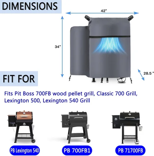 Vista 2 de Cubierta para parrilla Pit Boss 700FB, Lexington 500 y Lexington 540, Classic 700 Parrillas de pellets de madera, impermeable 600D poliéster Oxford
