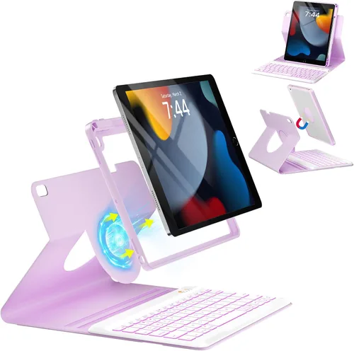 Vista 18 de OYEEICE Funda para iPad de 9ª generación con teclado de 10.2 pulgadas 2021, teclado BT desmontable con magnético, funda para iPad Air de 3ª