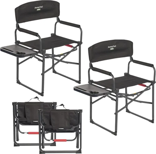Vista 15 de SUNNYFEEL Silla de directores de campamento de gran tamaño de 500 libras resistente, silla plegable portátil con mesa auxiliar, bolsillo para playa