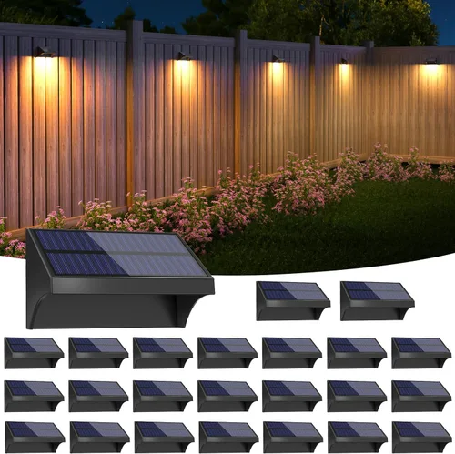 Vista 8 de NIORSUN Luces de valla para exteriores, paquete de 6 luces solares LED impermeables para valla con batería de 1500 mAh, blanco cálido/blanco