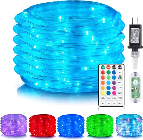 Vista 8 de ANJAYLIA Cuerda de luces solares de 33 pies con 100 luces LED para exteriores, impermeable, funciona con energía solar con 8 modos para exteriores