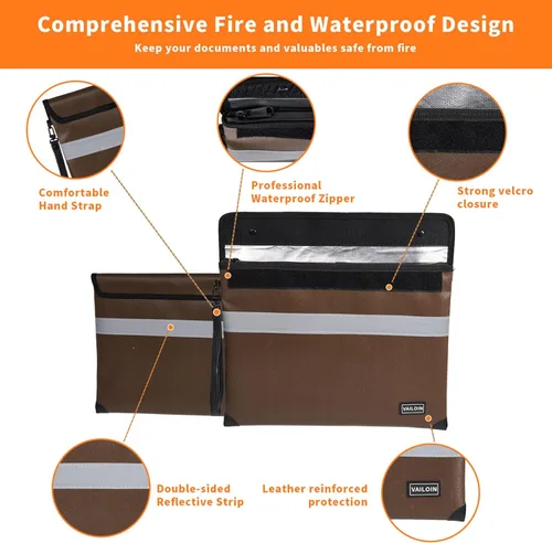 Vista 4 de Bolsa de documentos ignífuga con cremallera resistente al agua (13.9 x 10.6 pulgadas), 5200 °F con aislamiento térmico a prueba de fuego con correa
