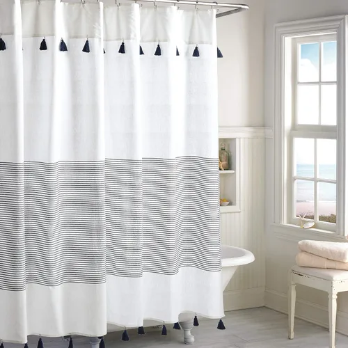 Vista 10 de Panama Stripe Cortina de ducha 100% tela de algodón para baño, de 72 x 72 pulgadas /182.88 x 182.88 cm.