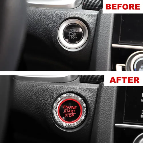 Vista 3 de WINKA Cubierta de botón de arranque y parada del motor de automóvil, accesorios brillantes para automóvil, 2 unidades, tapas de anillo de encendido