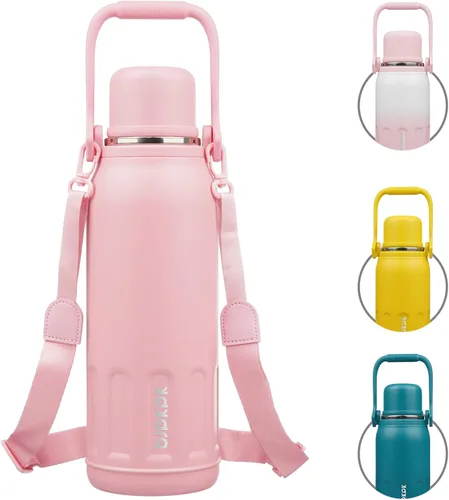 Vista 32 de BJPKPK Botella de agua aislada de acero inoxidable de 27 onzas con asa y tapa de taza, botella térmica de metal de viaje, perla morada