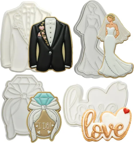 Vista 13 de Flycalf Cortadores de galletas de boda con mango de émbolo para dama de honor, despedida de soltera, vacaciones, ácido poliláctico para hornear