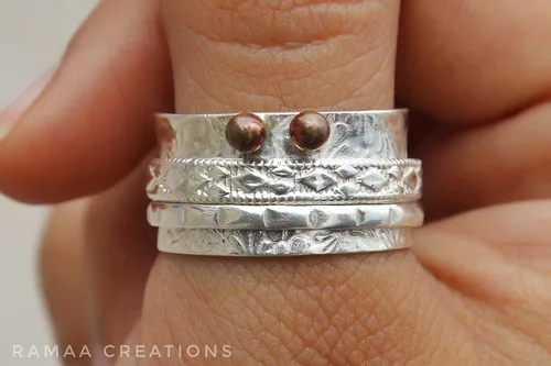 Vista 2 de Sterling Silver Spinner Ring Anxiety Spinner Ring Fidget Spinner Ring for Women Handmade Two Spinner Ring Sterling Silver 925