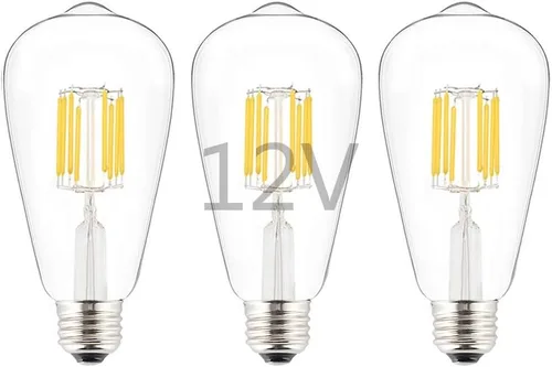 Vista 8 de Bombilla LED de bajo voltaje CC 12V/24V 6W, estilo Edison ST21 (ST64), forma antigua, atenuador PWM DC de 12 V, base común E26, luz blanca cálida