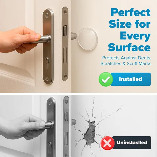 Vista 4 de Strongest Home Juego de 6 pomos de goma transparente, protector de pared redondo para pared, protector de pared silencioso para manija de puerta