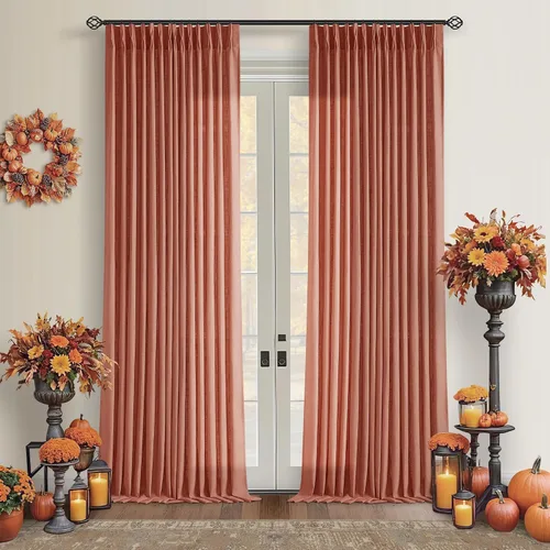 Vista 203 de Cortinas de lino para cocina o sótano, estilo bohemio o de casa de campo, semitraslúcidas, con pliegues pinzados, cortinas cortas tipo café - 2