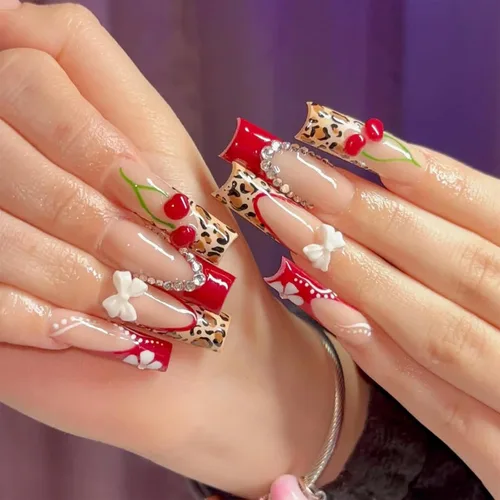 Vista 27 de IMSOHOT - Uñas postizas de Halloween largas de acrílico con punta de almendra, uñas postizas color nude, uñas adhesivas de cobertura completa, uñas