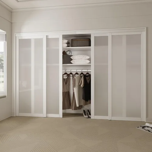 Vista 11 de Puerta corredera de armario de 48 x 80 pulgadas para dormitorios, puerta de vidrio esmerilado templado con kit de herramientas, paneles deslizantes