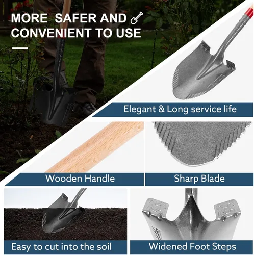 Vista 6 de Pala de jardín redonda para excavar, pala resistente para excavar, zanjas, jardinería, campamento, 43 pulgadas