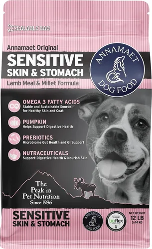 Vista 6 de Annamaet Original Sensitive Skin & Stomach - Alimento seco para perros (cordero, pescado blanco y mijo), bolsa de 5 libras
