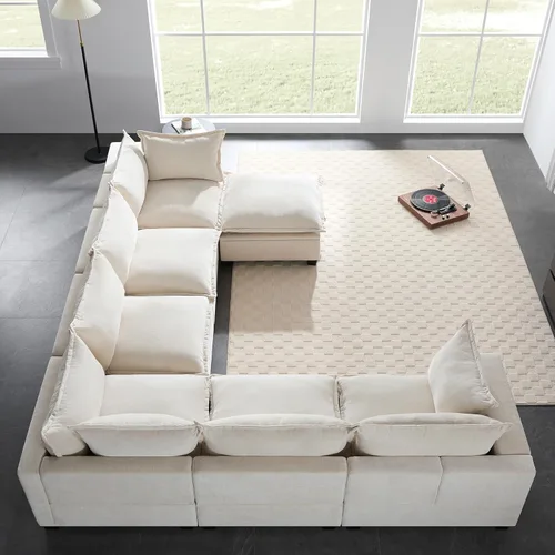 Vista 6 de Merax Modern U-Shaped Modular Couch Set with Storage Ottoman, Chenille 7-Seat Sectional Sofa Sleeper Bed with Wide Seat for Living Room, Free Off
