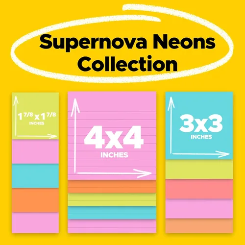 Vista 2 de Post-it Notas súper adhesivas, 15 blocs de notas adhesivas, varios tamaños, suministros escolares, productos de oficina, 2 veces más poder