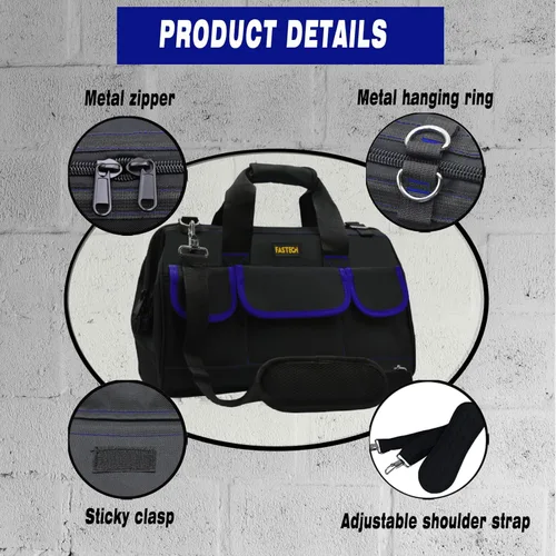 Vista 5 de FASTECH Bolsa de herramientas de 20 pulgadas, bolsa de herramientas grande, impermeable, kit de herramientas de boca ancha, organizador de bolsa