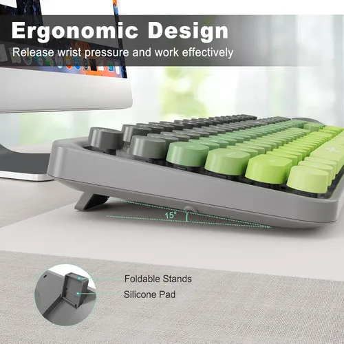 Vista 6 de Combo de teclado y mouse inalámbricos FD Lindo teclado y mouse colorido con teclado retro inalámbrico de 2.4GHz estilo máquina de escribir