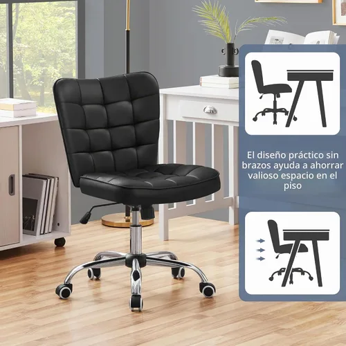 Vista 4 de Yaheetech Silla de escritorio de oficina sin brazos con ruedas, piel Negro