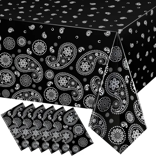 Vista 9 de Mantel rectangular de plástico con estampado de cachemira para fiestas temáticas de vaquero occidental, 108 x 54 pulgadas (rojo, paquete de 3)