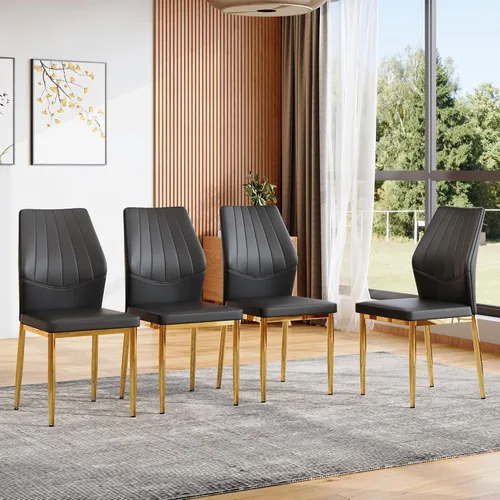 Vista 18 de Set of 4 Dining Chairs with Ergonomic Shell-Pattern Backrest, 37 Inches High - Tech Fabric Comfort for Dining Room, Kitchen, and Table & Chair Black