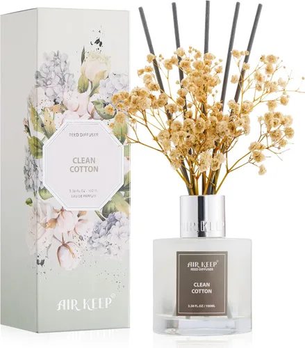 Vista 33 de Airkeep Difusor de varillas de 3.38 onzas (3.4 fl oz), juego de difusor de varillas perfumadas de lino limpio y vainilla de cachemira, difusor