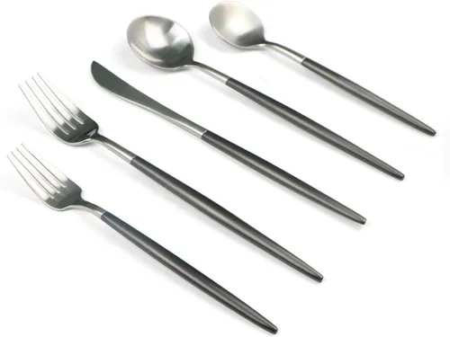 Vista 8 de 20-Pieces Luxury White Handle Gold 18/10 Stainless Steel Flatware Set, Matte Finish, Service for 4 White Gold