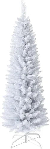 Árbol de Navidad de lápiz blanco de 5 pies, árbol de Navidad artificial con agujas de PVC de alta calidad, pino con soporte de metal sólido, ideal