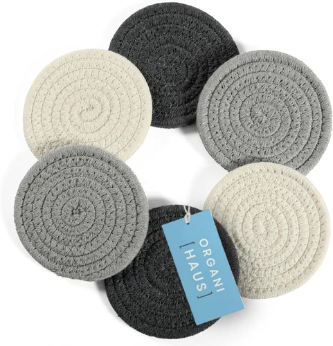 Vista 14 de OrganiHaus Juego de 6 posavasos de algodón absorbente, decoración rústica de estilo bohemio para mesa de café y protección de bebidas, posavasos