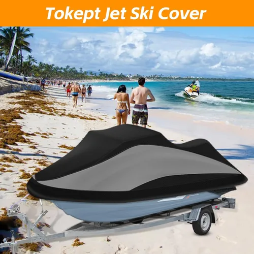Vista 6 de Funda para Jet Ski Remolcable, Cubierta PWC 300D Resistente al Agua de Servicio Pesado con Rejillas de Ventilación con Tira Reflectante, Se Adapta a