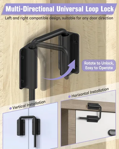 Vista 4 de Cerradura de bucle de puerta deslizante multiángulo, cierre de puerta de aleación de aluminio de 90/180 grados para puerta de granero simple/doble