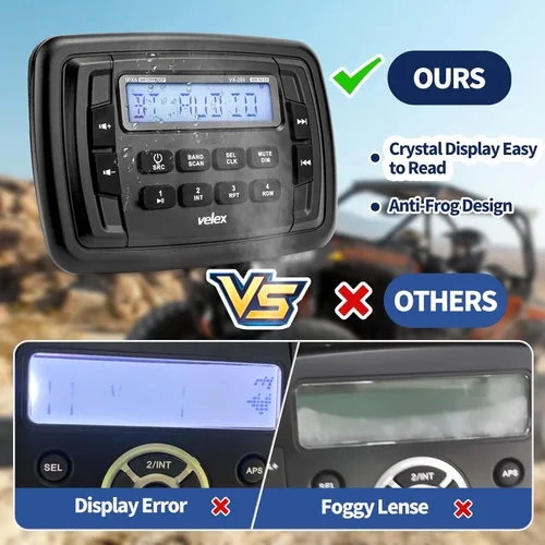 Vista 5 de Velex Powersport Radio estéreo marina AM FM sintonizador estéreo 4 x 45 W Bluetooth Streaming UTV ATV