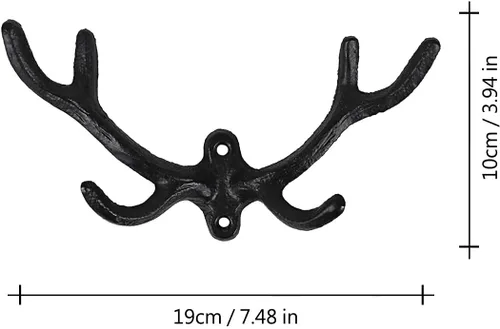 Vista 2 de 30GO - Paquete de 2 ganchos de pared duraderos con cuernos de ciervo, colgador decorativo versátil con tornillos, estilo rústico multiusos para Negro