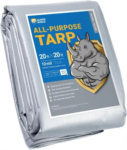 Vista 96 de GUARD SHIELD Lona resistente de 12 x 16 pies, cubierta de lona de polietileno negra y plateada impermeable, gruesa, multiusos, de 25/64 pulgadas