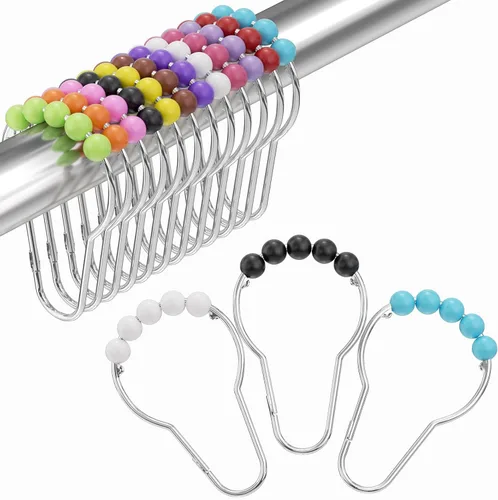 Vista 53 de Amazer - Juego de 12 ganchos decorativos para cortina de ducha de acero inoxidable para barras de cortinas de baño, blanco acrílico