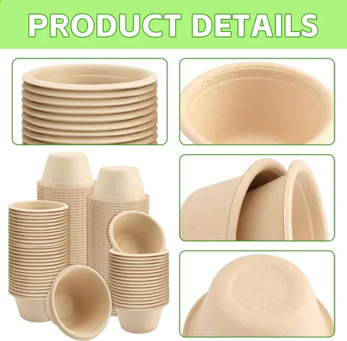 Vista 3 de 200 cuencos biodegradables de caña de azúcar natural de 2 onzas, cuencos de papel desechables compostables para ensalada, sopa caliente, pasta
