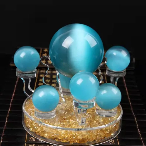 Vista 5 de Bolas Baoding de cristal artificial de ojo de tigre azul claro de 1.57 pulgadas, bolas de salud chinas de cuarzo curativo para terapia de manos
