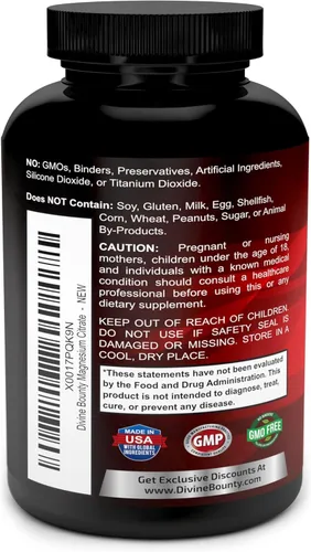 Vista 3 de Cápsulas de citrato de magnesio puro - Suplemento de magnesio de 1300 mg con magnesio elemental - 120 cápsulas vegetarianas