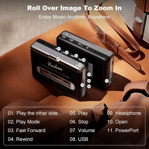 Vista 7 de Reshow Cassette Tape Player – Portable Tape Player Audio Cassette to Digital Converter, Compatible with Laptops and Personal Computers Convert