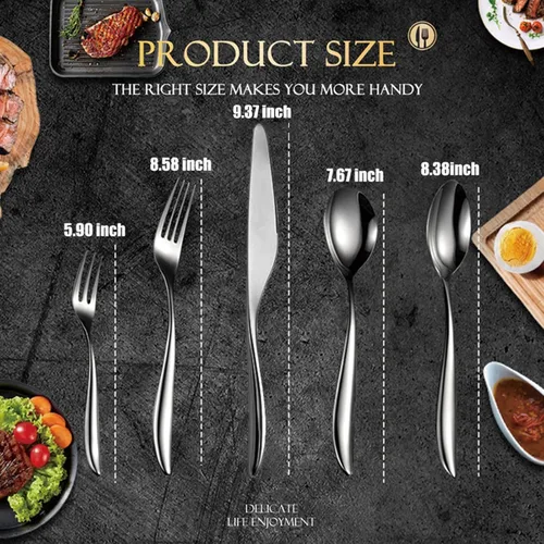 Vista 2 de 10-Piece Exquisite Silverware Set, Stainless Steel Flatware Set, Cutlery Set for 2, Fork Spoon Knife Set Eating Utensils Tableware Set for Kitchens
