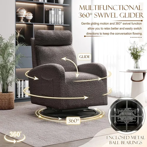 Vista 5 de KINFFICT Silla giratoria moderna, mecedora tapizada para el cuarto del bebé, cómoda silla mecedora con respaldo alto con bolsillo lateral y Gris