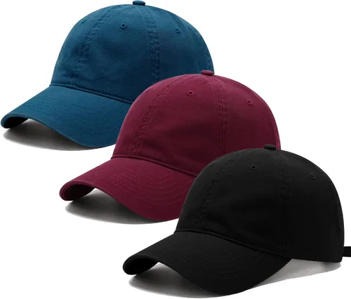 Paquete de 3 gorras de béisbol vintage lavadas lisas de algodón de sarga ajustable a granel de perfil bajo clásico para hombres/mujeres