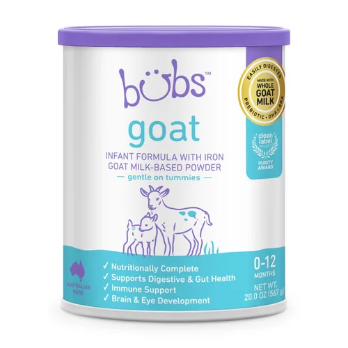 Bubs Fórmula de leche entera de cabra con hierro, polvo a base de leche de cabra, para bebés de 0 a 12 meses, hecha con leche de cabra sin OMG, 20