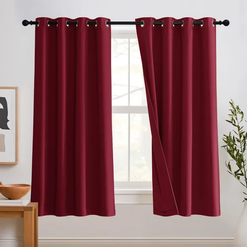 Vista 37 de RYB HOME - Cortinas totalmente opacas para baño, 3 capas de reducción de ruido, cortinas blackout con ojales para ventana pequeña de dormitorio
