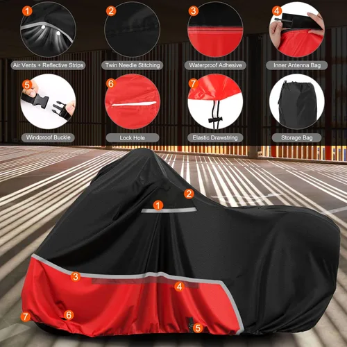 Vista 3 de Cubierta impermeable para motocicletas de repuesto para modelos Harley Davidson Cruiser, tela Oxford 420D Softail, Dyna, Iron 883, Fat Boy 114
