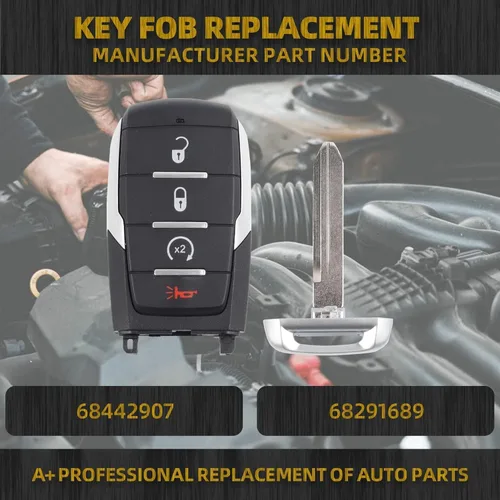 Vista 2 de Dasbecan Funda para llavero compatible con Dodge Ram 1500 2019 2020 2021 2022 2023 2024 con control remoto sin llave, cubierta de llavero