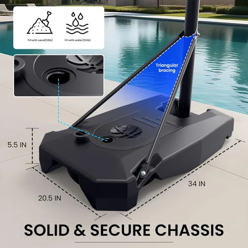 Vista 4 de Aro de baloncesto para exteriores de 4.82 a 8.53 pies, ajustable, portátil, aro de baloncesto y canastas con 2 ruedas, tablero de policarbonato