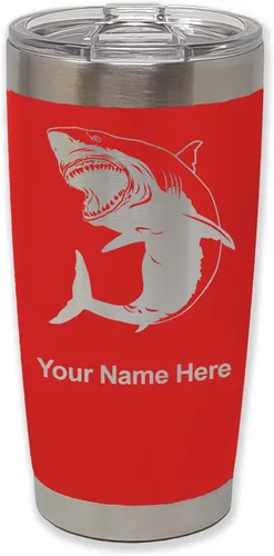 Vista 27 de LaserGram Vaso aislado al vacío de 20 onzas, gran tiburón blanco, grabado personalizado incluido (negro)