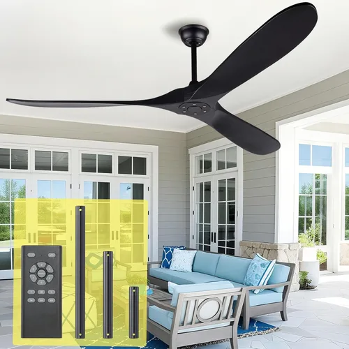 Vista 17 de Ventilador de techo negro de 52 pulgadas, sin luz, ventiladores de techo de madera para exteriores, para patios, 3 aspas, ventilador de techo