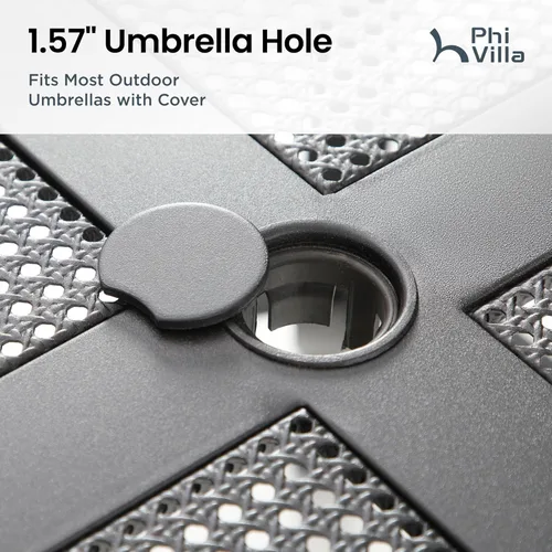 Vista 5 de PHI VILLA - Mesa de comedor al aire libre de 37 pulgadas, mesa de patio con malla de acero de metal, mesa de comedor con orificio para paraguas